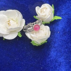 Sterling Silver Floral Band Ring with Lindy Star Ruby